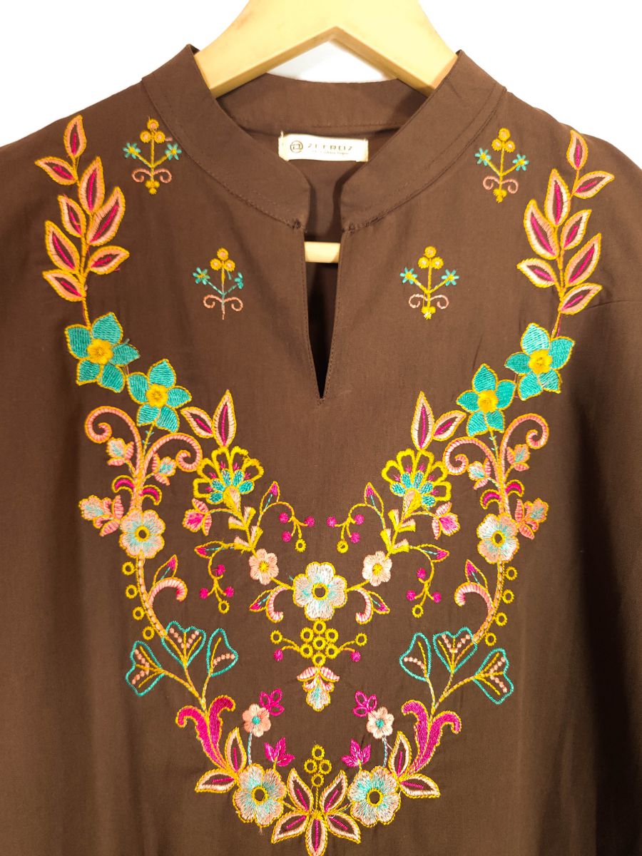Co-Ord Set Ban Neck-Coffee Brown