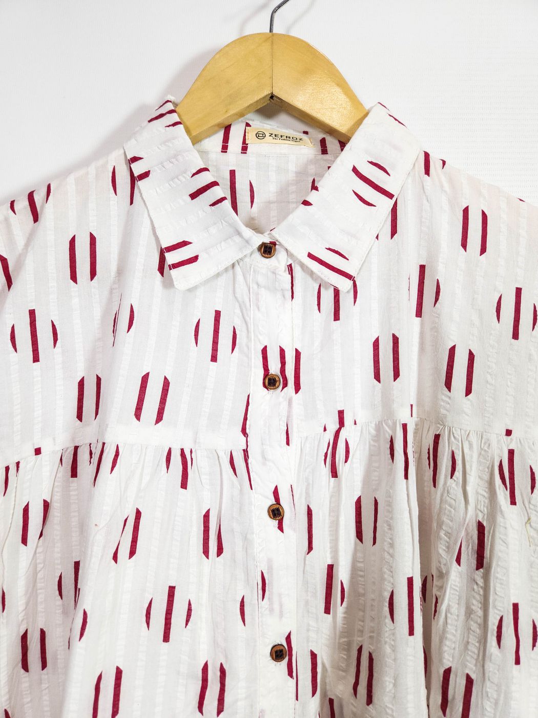 Co-Ord Set Collar Neck-Red & White