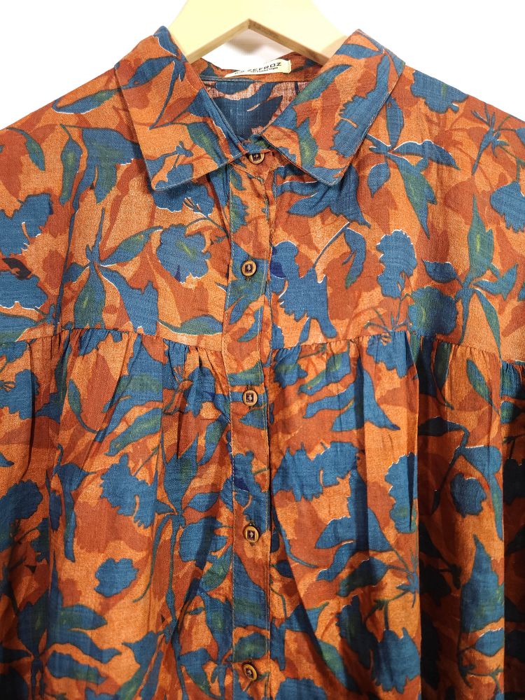 Co-Ord Set Collar Neck-Blue On Rust
