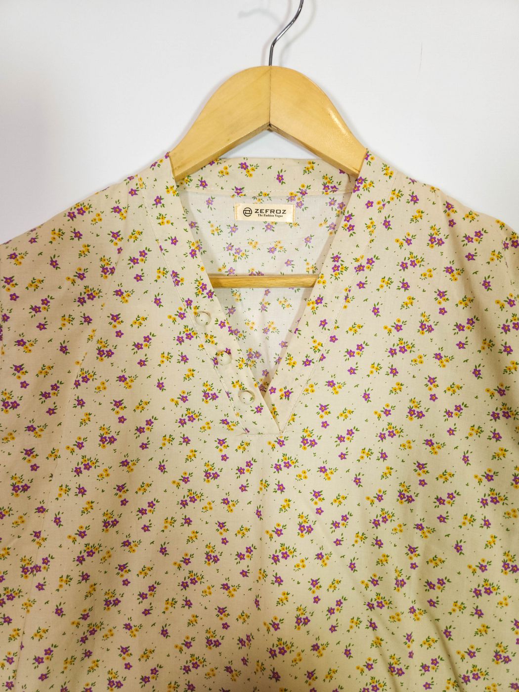 Co-Ord Set V Neck-Beige Floral