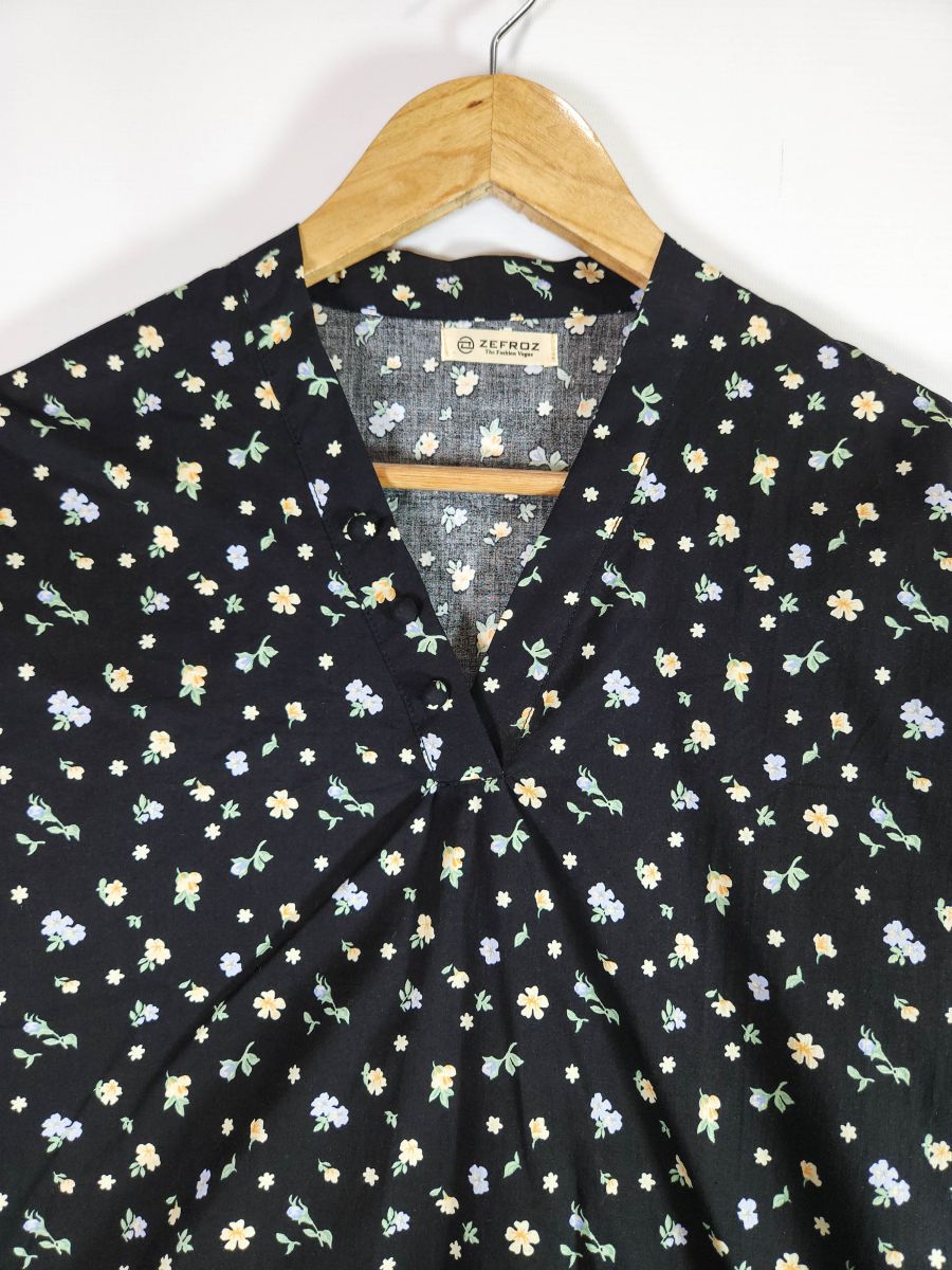 Co-Ord Set V Neck-Black Floral