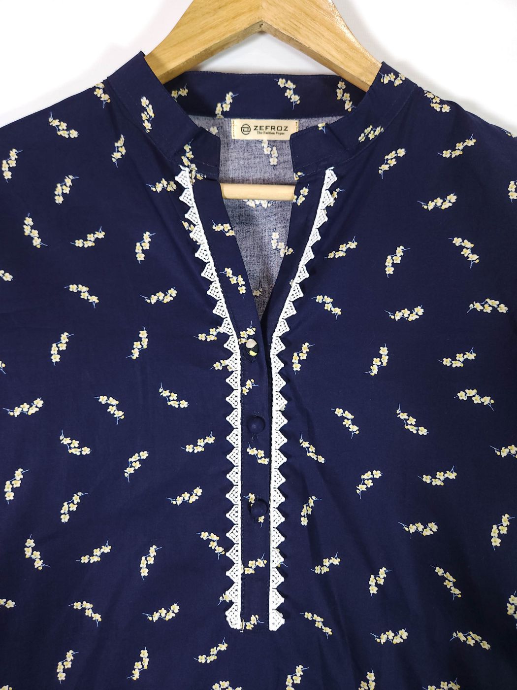 Co-Ord Set Band Neck-Navy Blue Printed