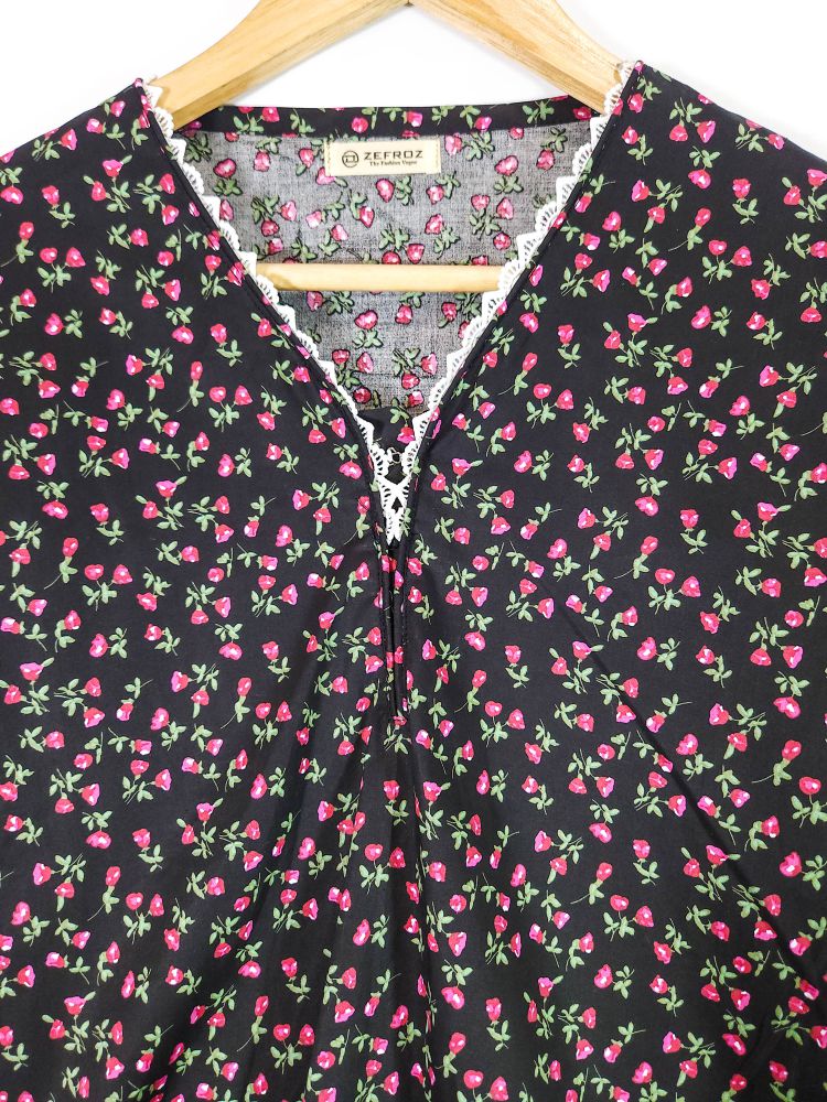 Co-Ord Set V Neck Black Floral