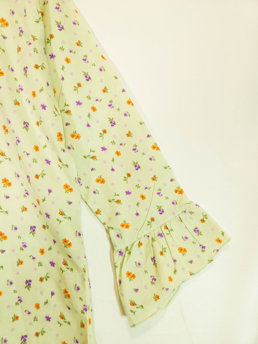Co-Ord Set V Neck Light Pistachio floral