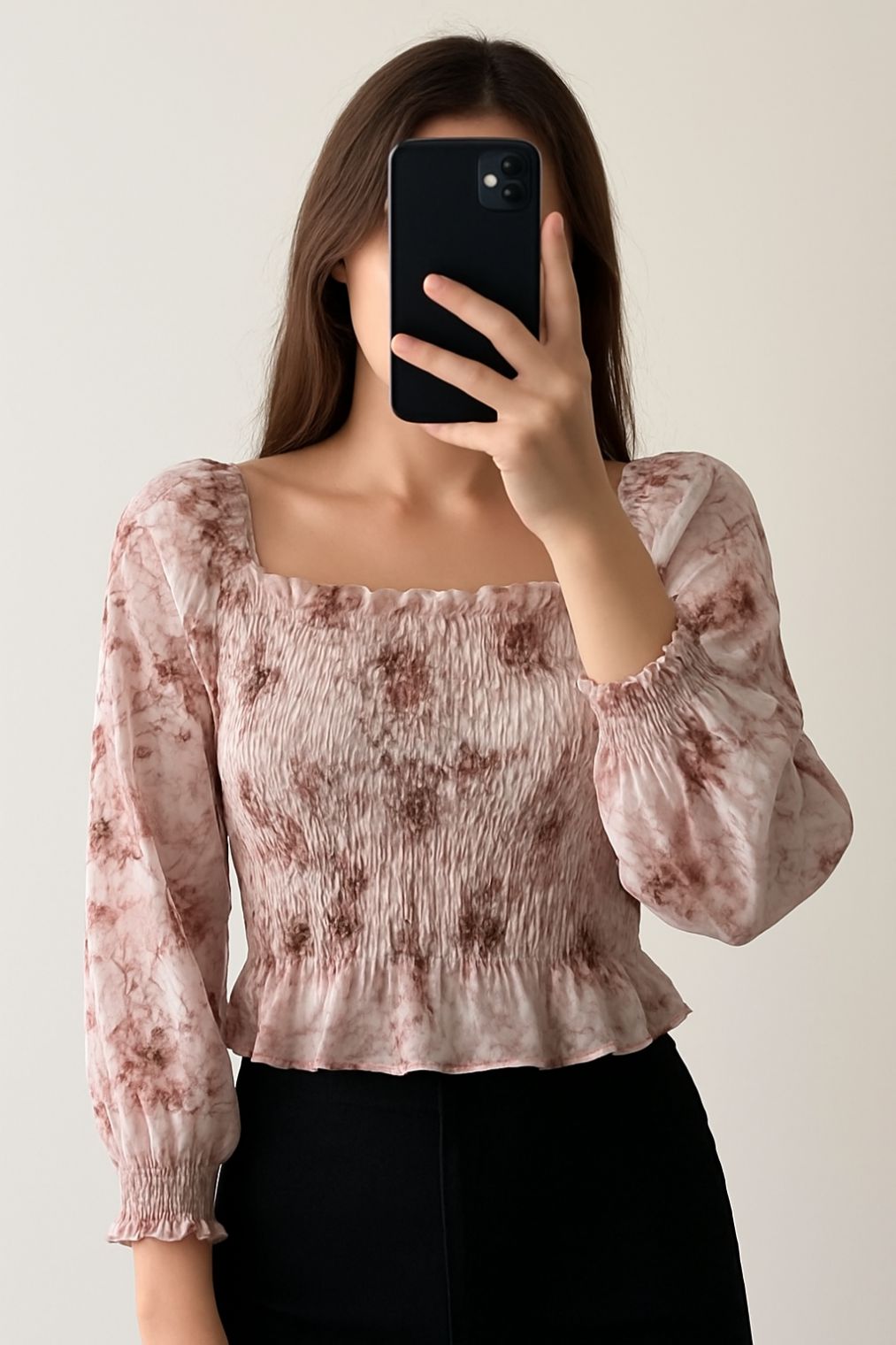Crop Top Smoke-Tea Pink Floral
