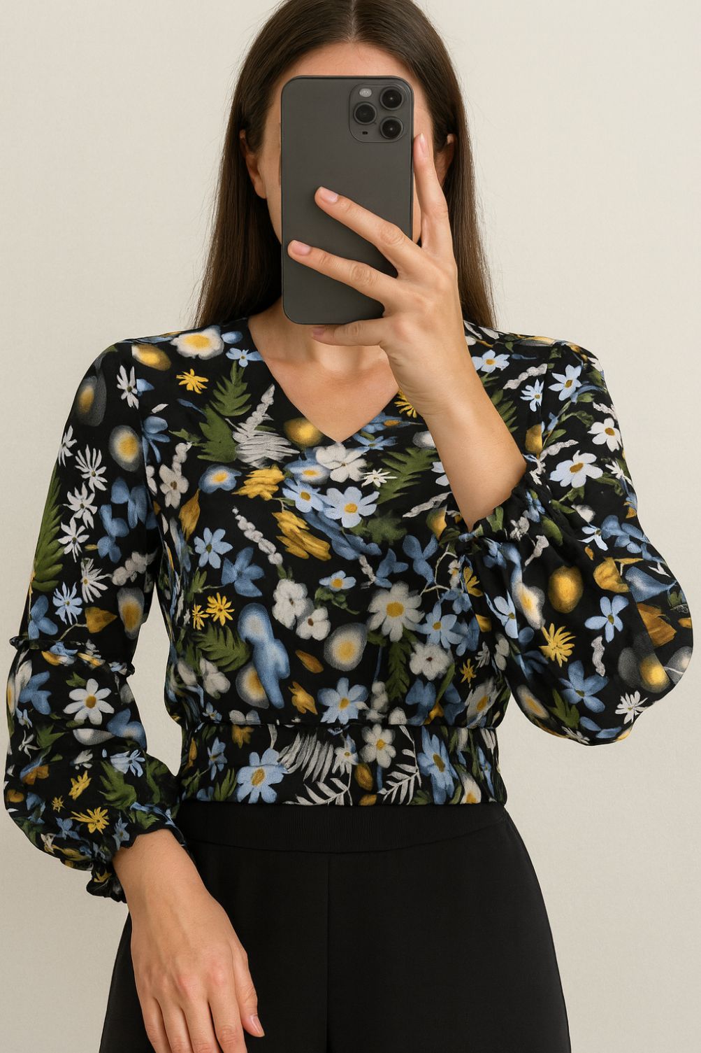 Crop Top Waist Grip-Black Floral