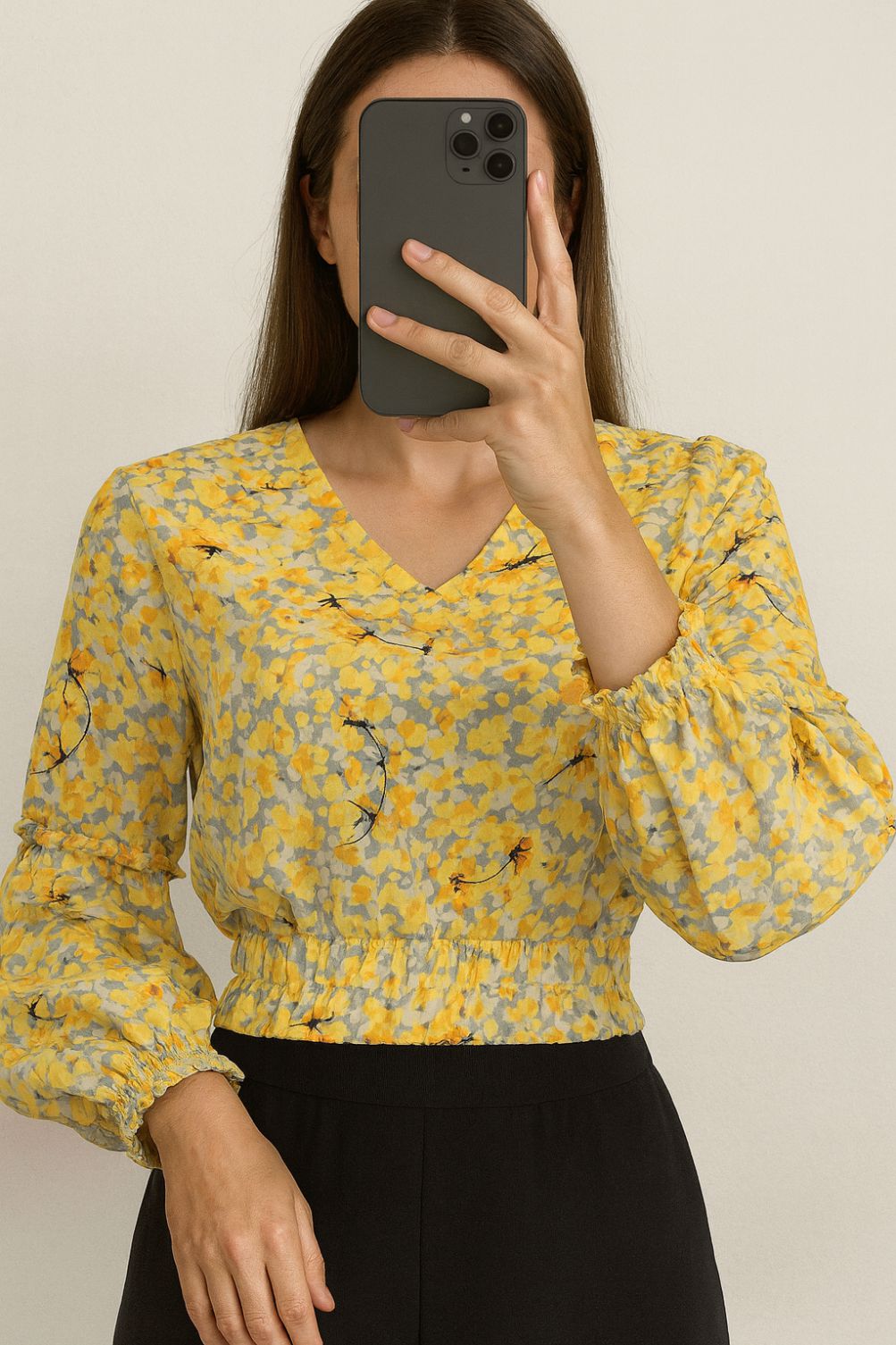 Crop Top Waist Grip-Yellow Floral