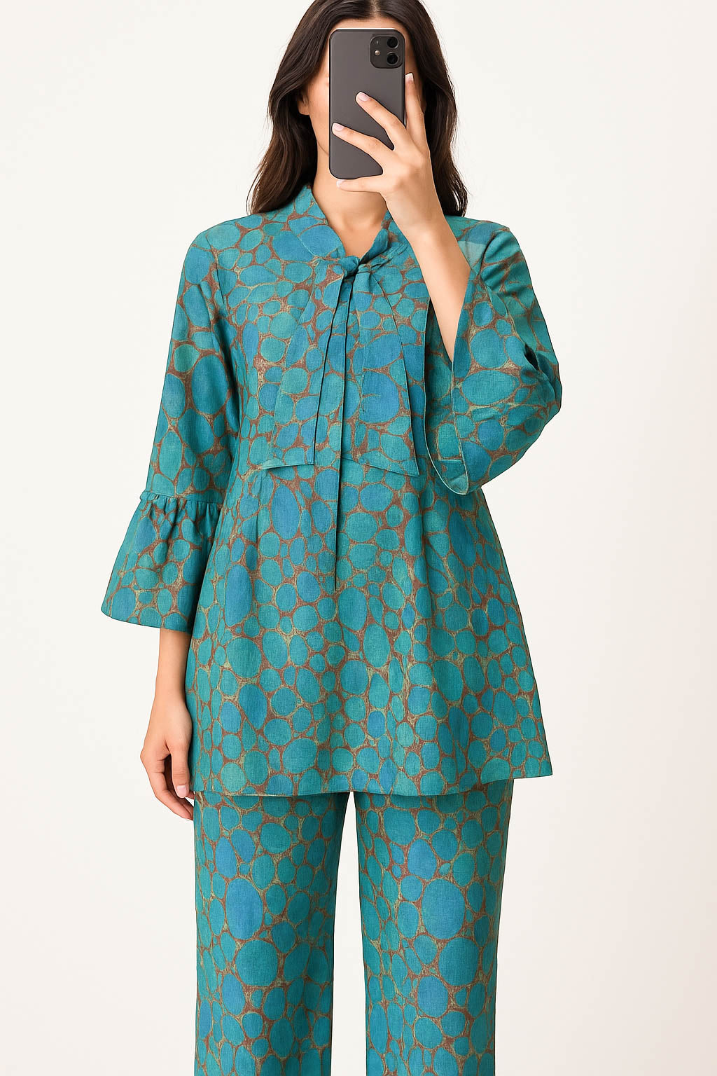 Tie Knot Lawn Co-Ord Set Sea & Sand