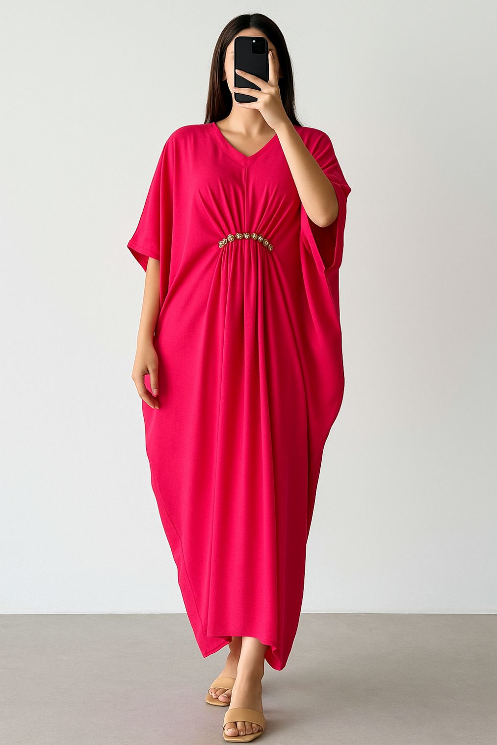 Maxi Kaftan Plain Shocking Pink