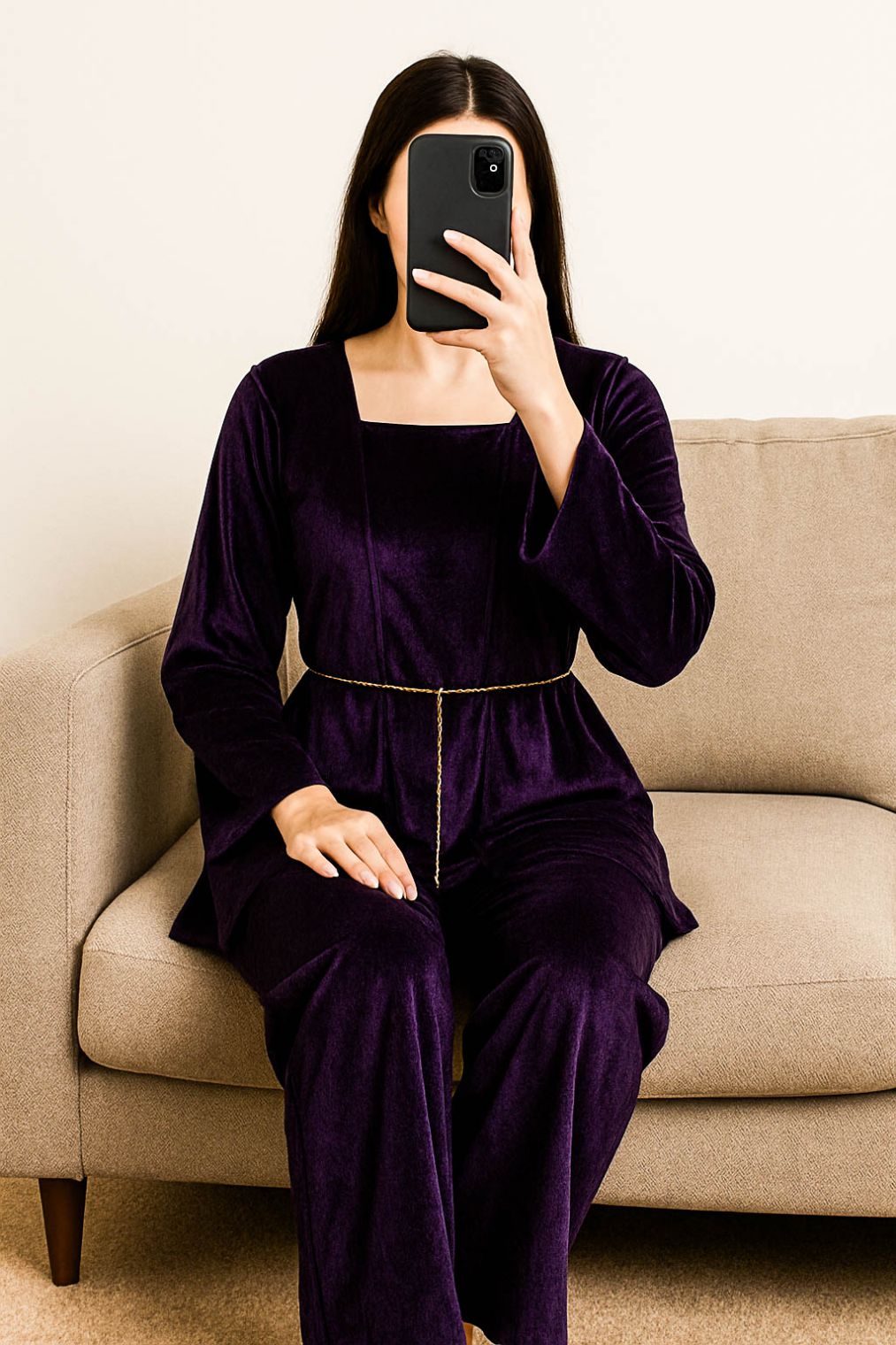 Co-Ord Set Velvet Waist Chain -Indigo