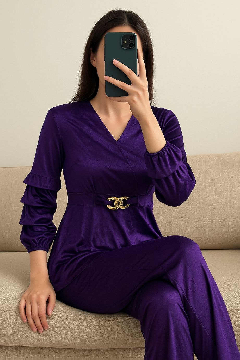 Co-Ord Set Velvet Buckle-Plum