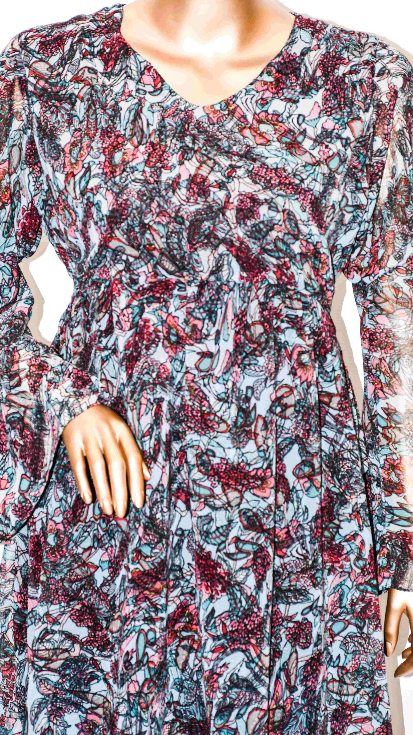 Co-Ord Set Bell Sleeves Floral Blue Ice