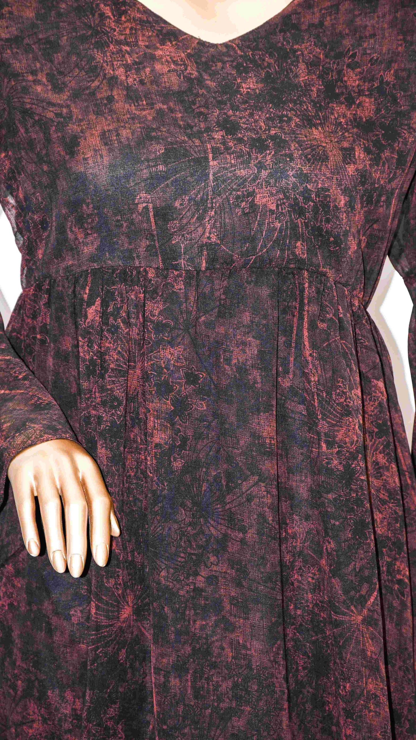 Co-Ord Set Bell Sleeves Floral Dark Brown