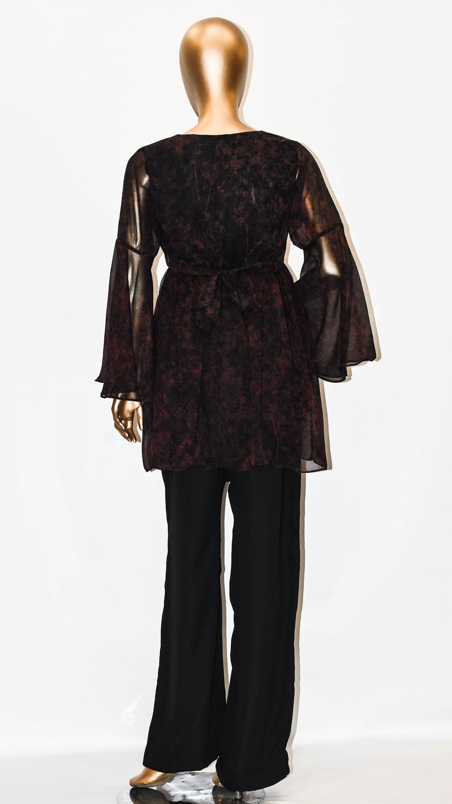 Co-Ord Set Bell Sleeves Floral Dark Brown