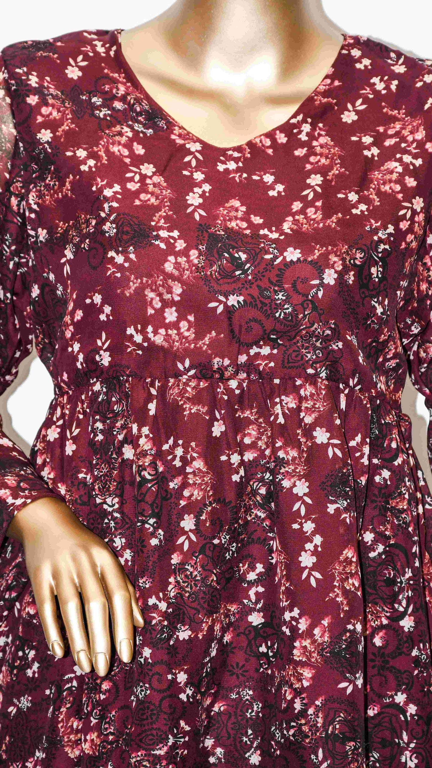 Co-Ord Set Bell Sleeves Floral Maroon