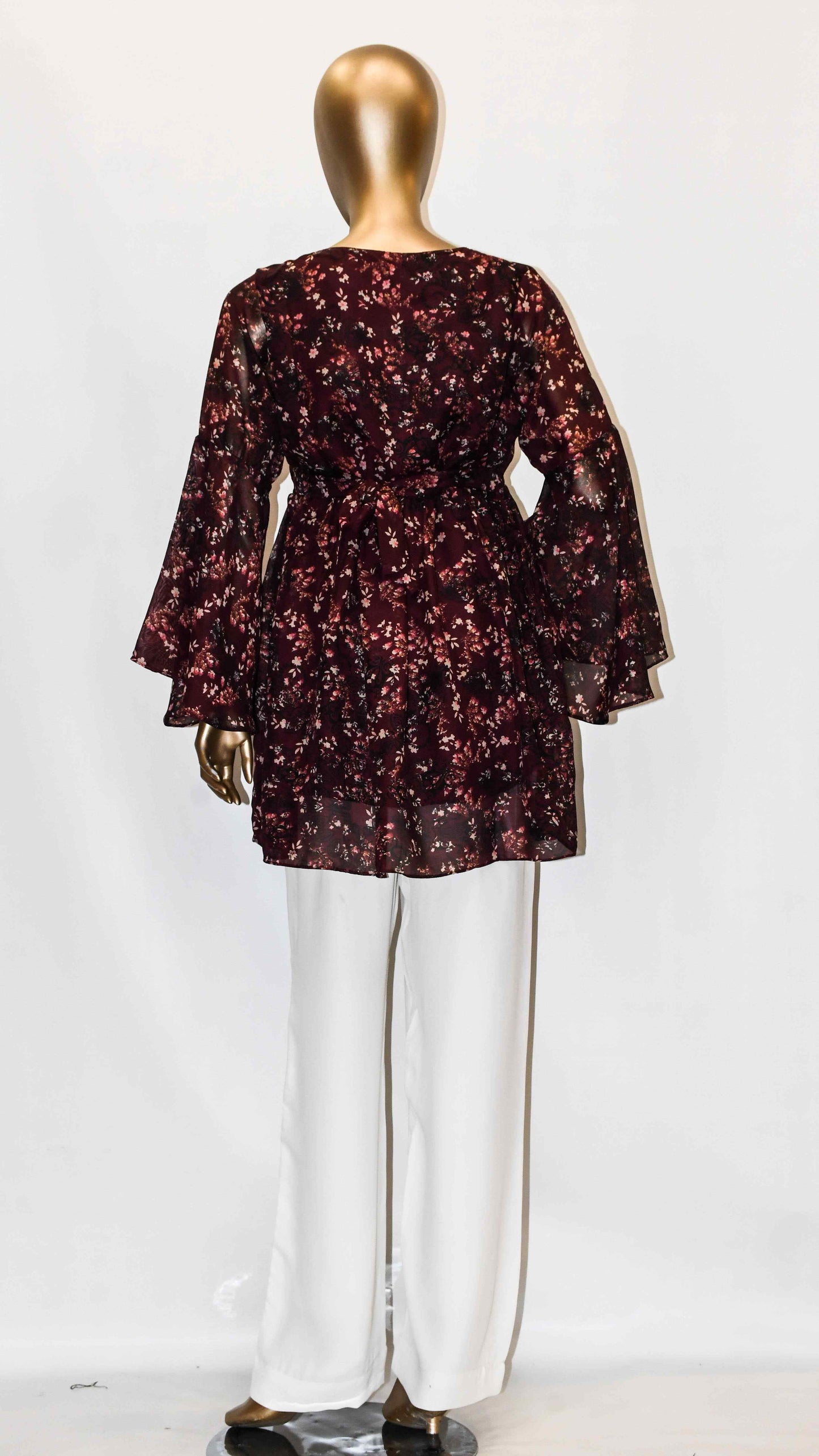 Co-Ord Set Bell Sleeves Floral Maroon