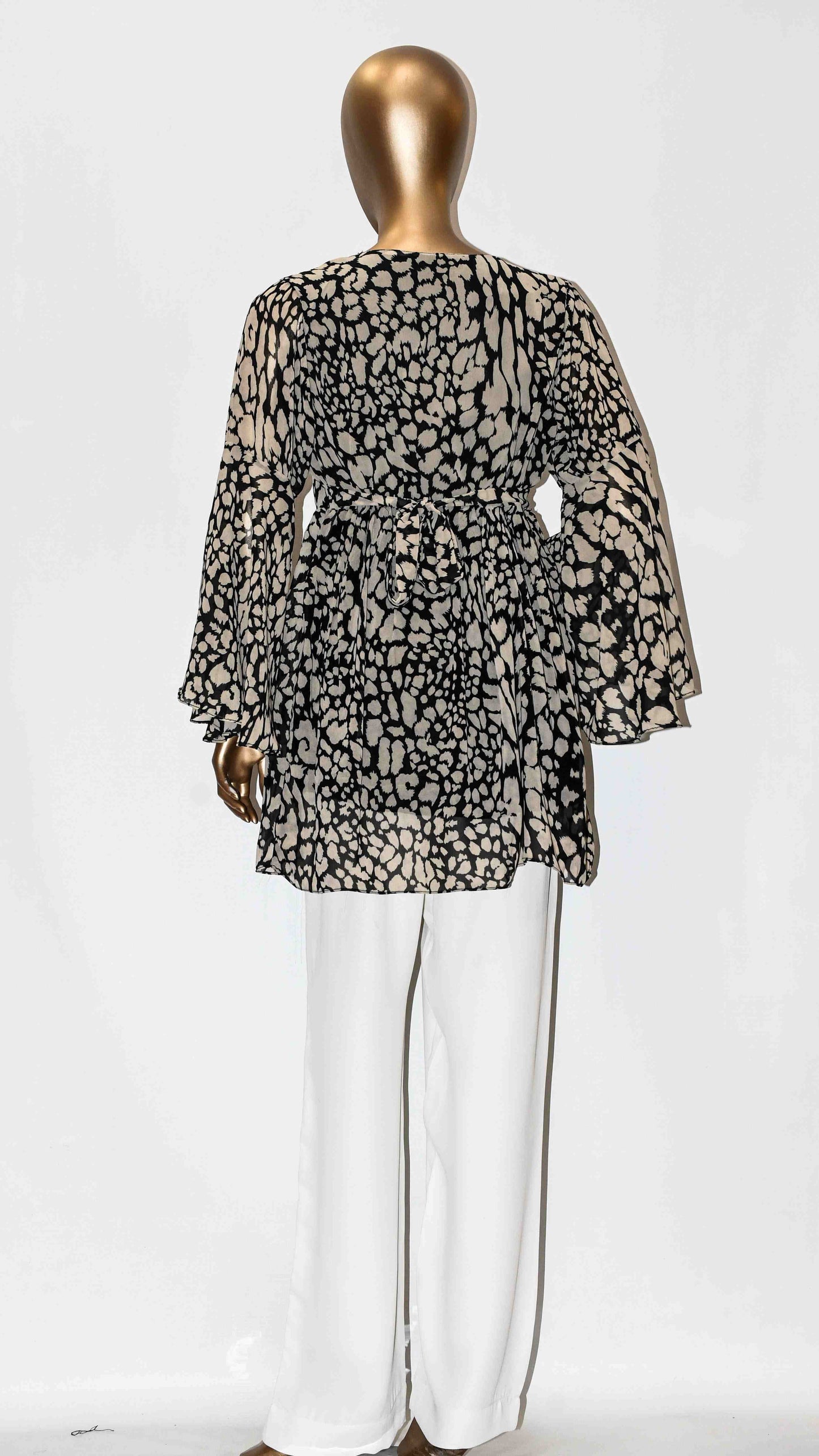 Co-Ord Set Bell Sleeves White Tiger Print