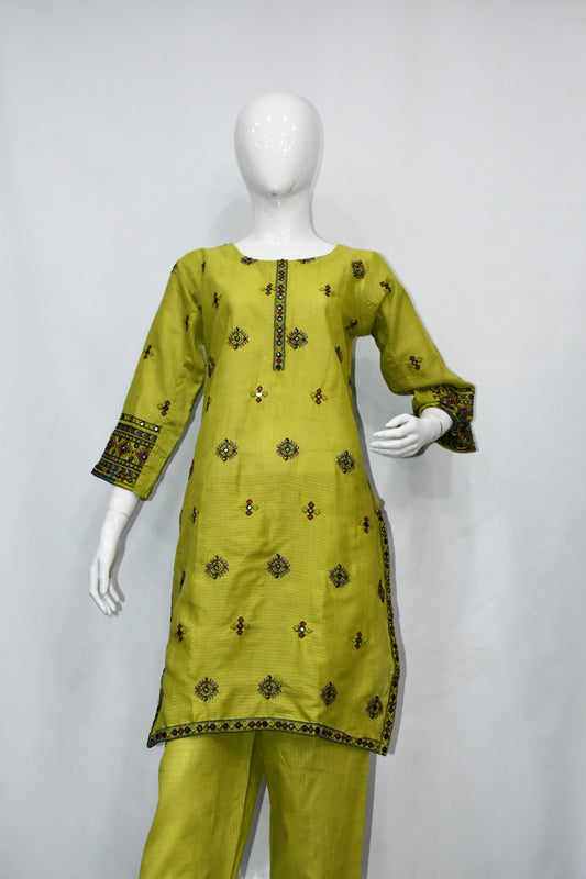 Mirror Styled Embroidered Lime Green Shalwar Suit