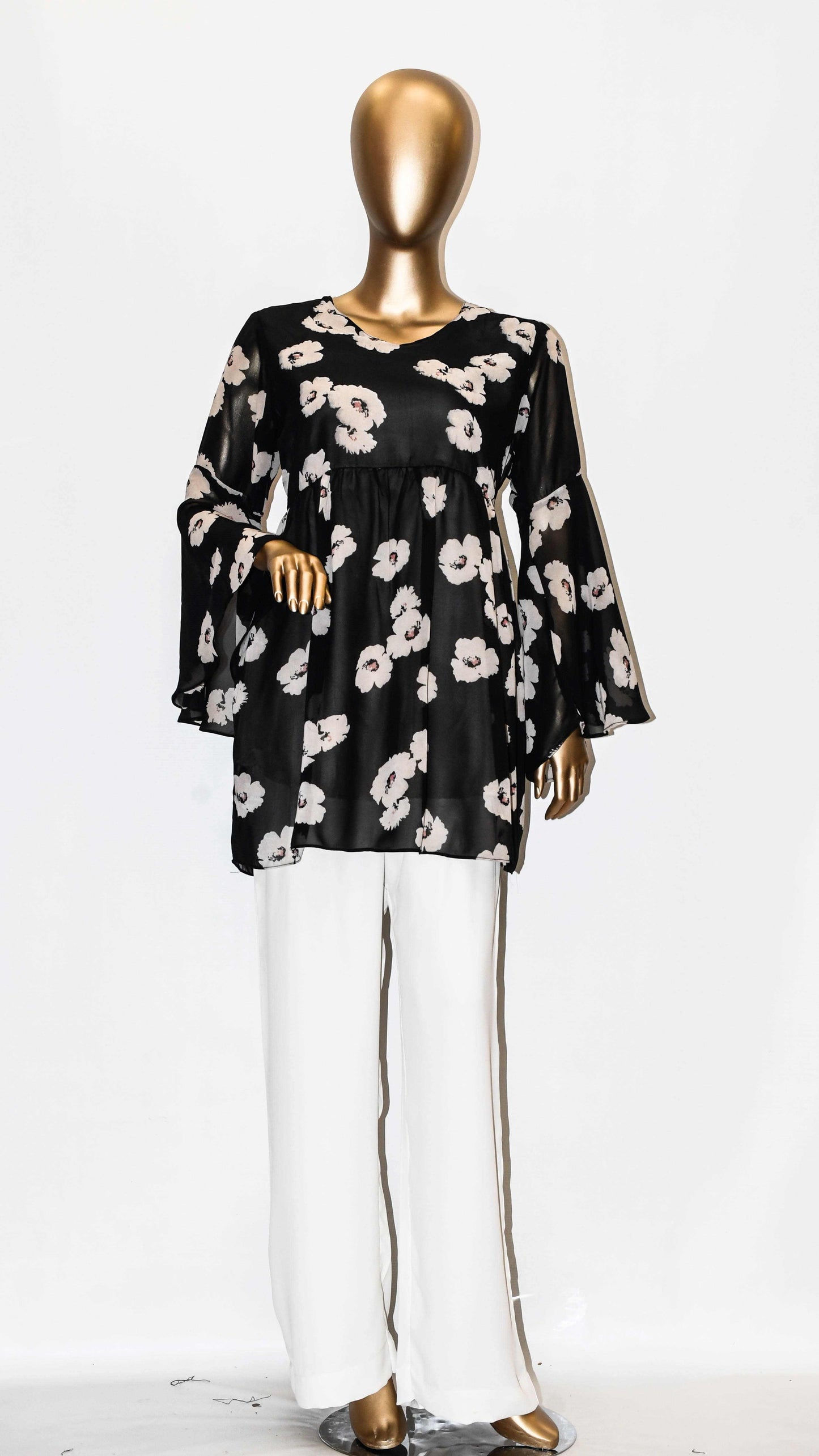 Co-Ord Set Bell Sleeves Floral Black