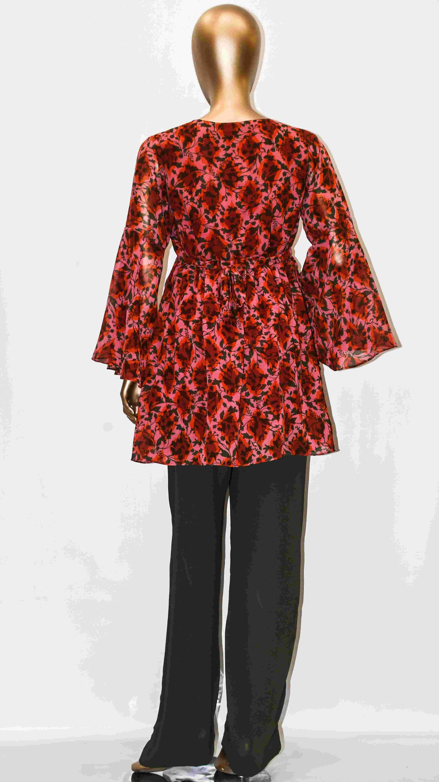 Co-Ord Set Bell Sleeves Floral Red