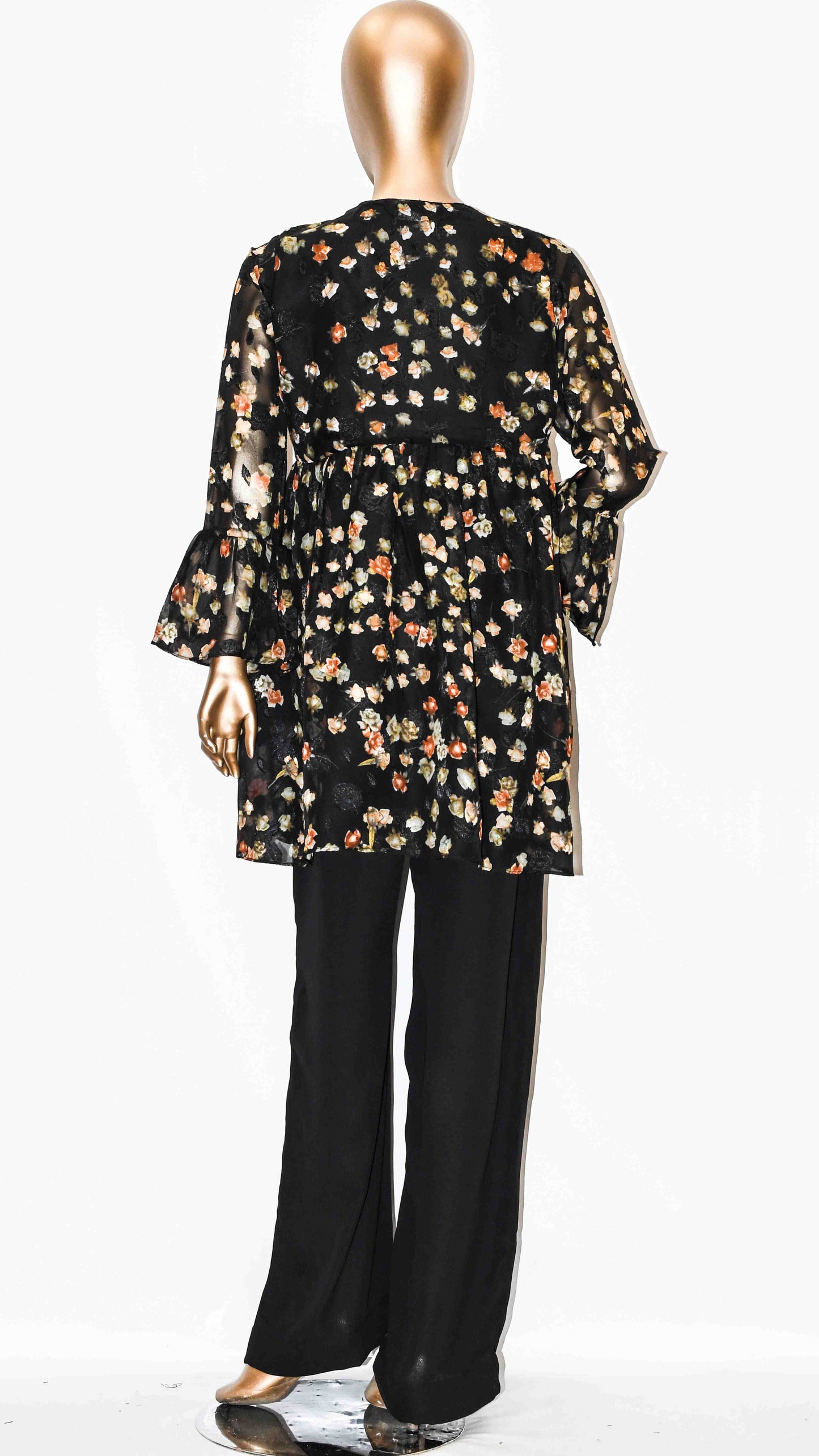 Co-Ord Set Lace-Up Top Black Floral