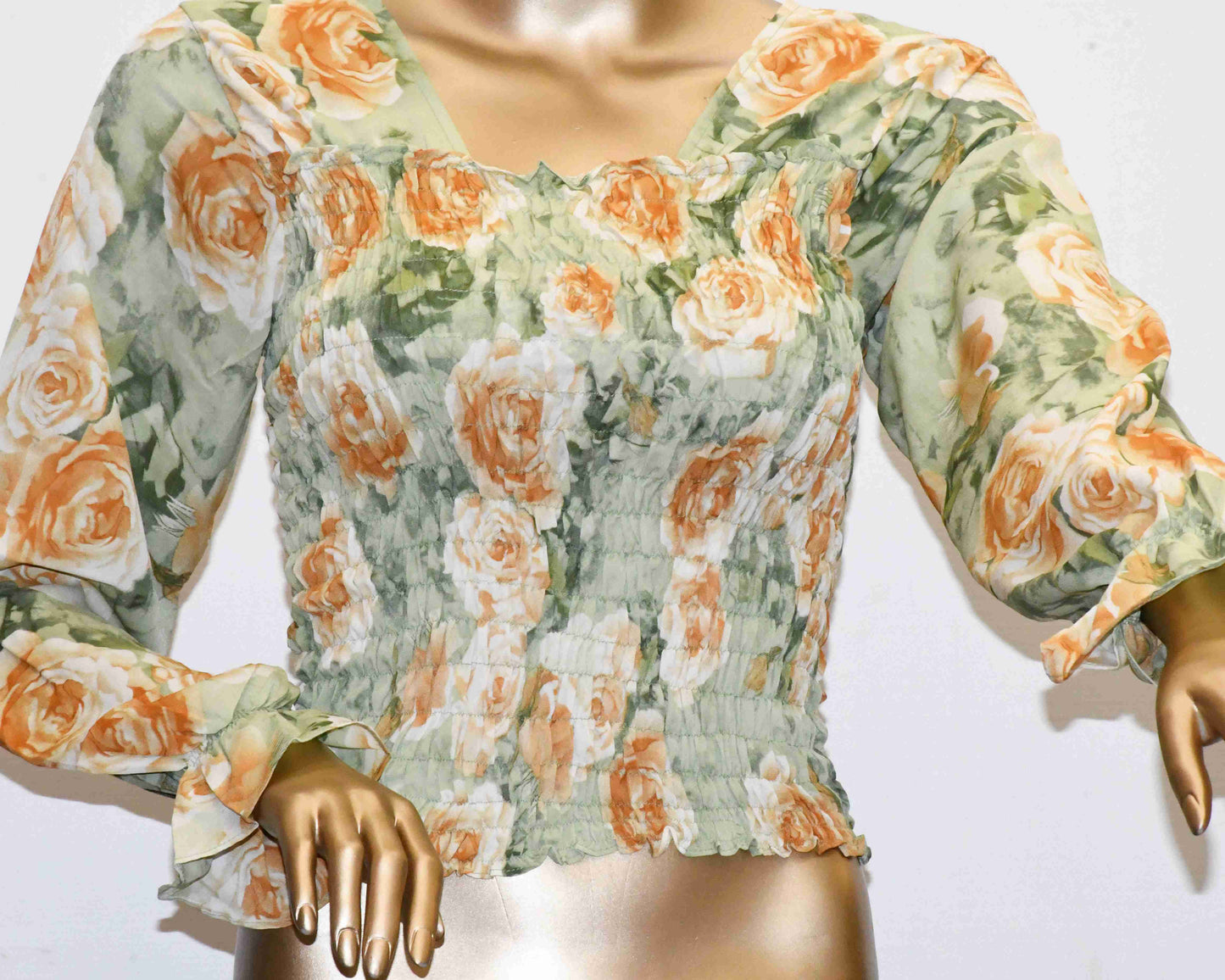 Crop Top Smoke-Tea Green Floral