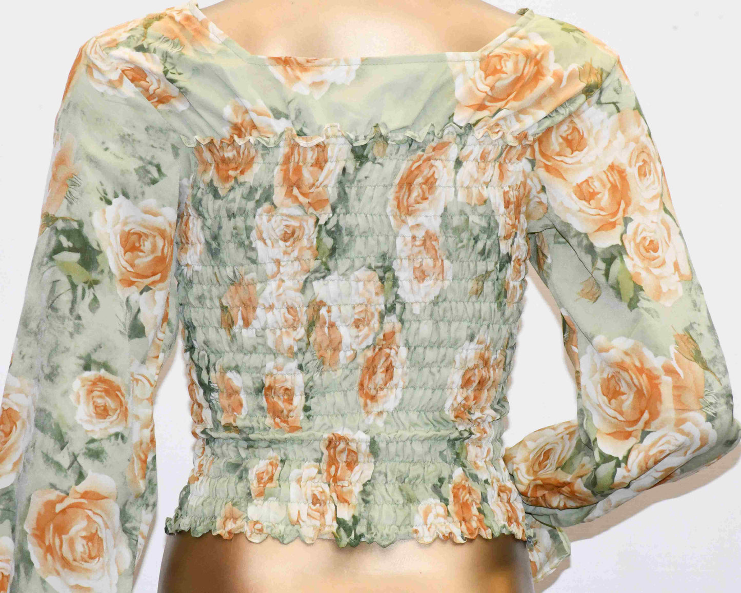 Crop Top Smoke-Tea Green Floral