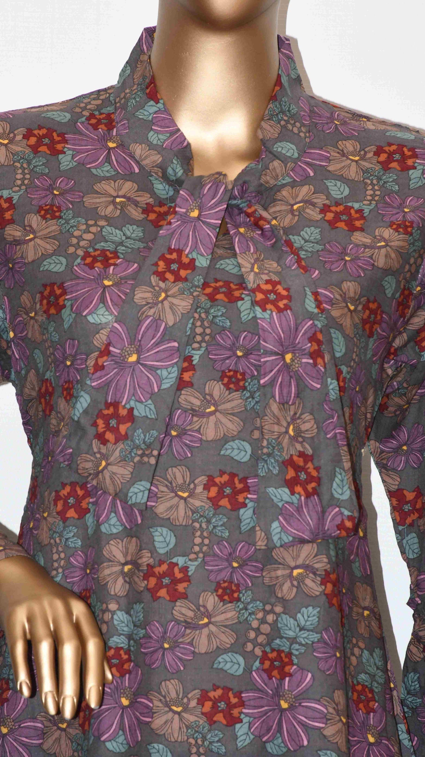 Tie Knot Lawn Co-Ord Set Charcoal Grey Floral