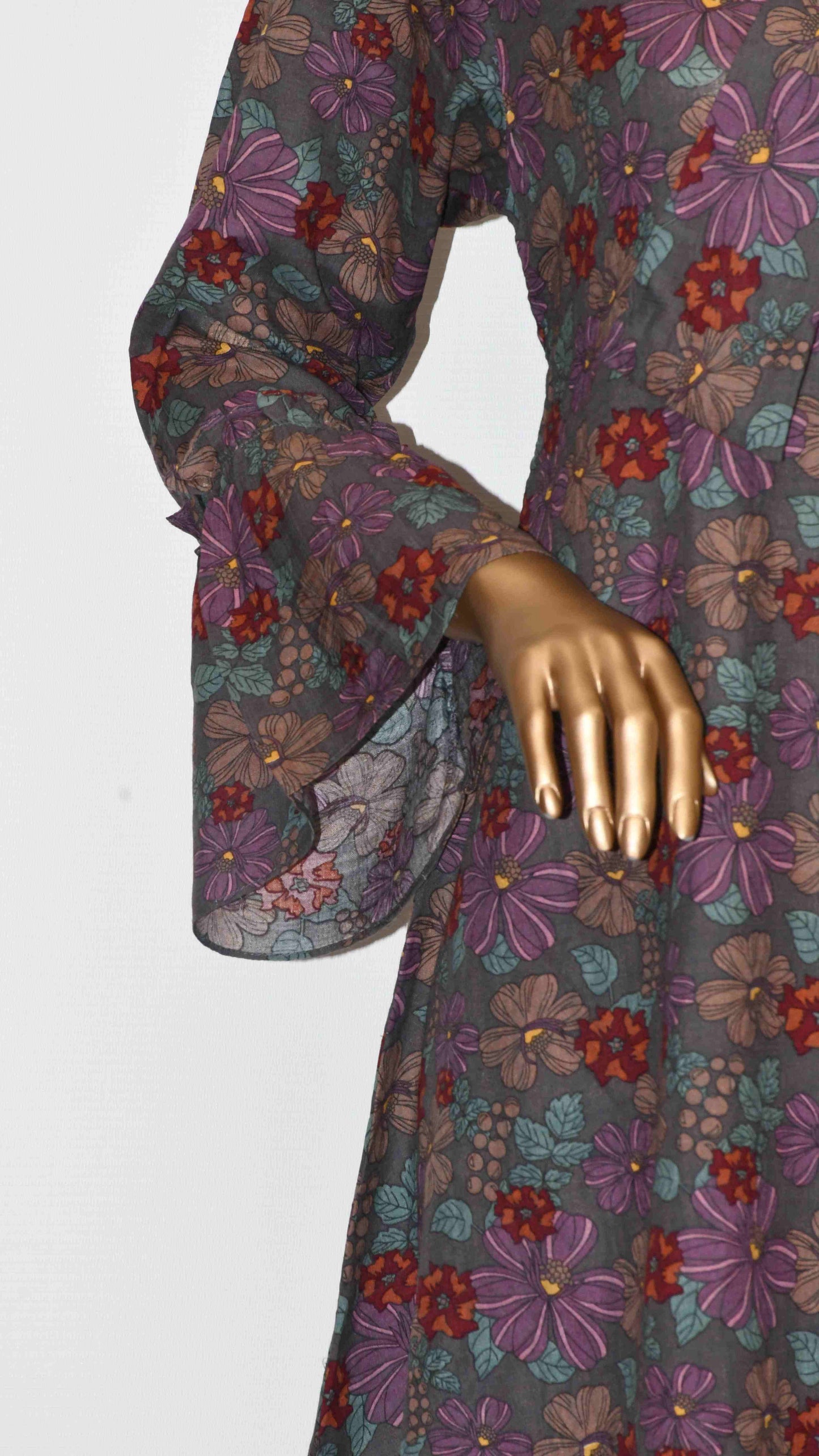 Tie Knot Lawn Co-Ord Set Charcoal Grey Floral