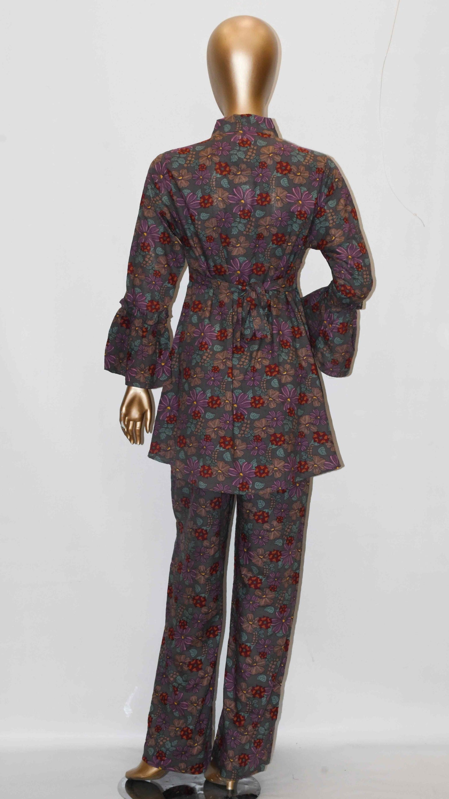 Tie Knot Lawn Co-Ord Set Charcoal Grey Floral