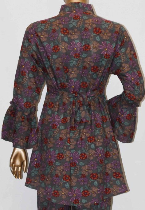 Tie Knot Lawn Co-Ord Set Charcoal Grey Floral