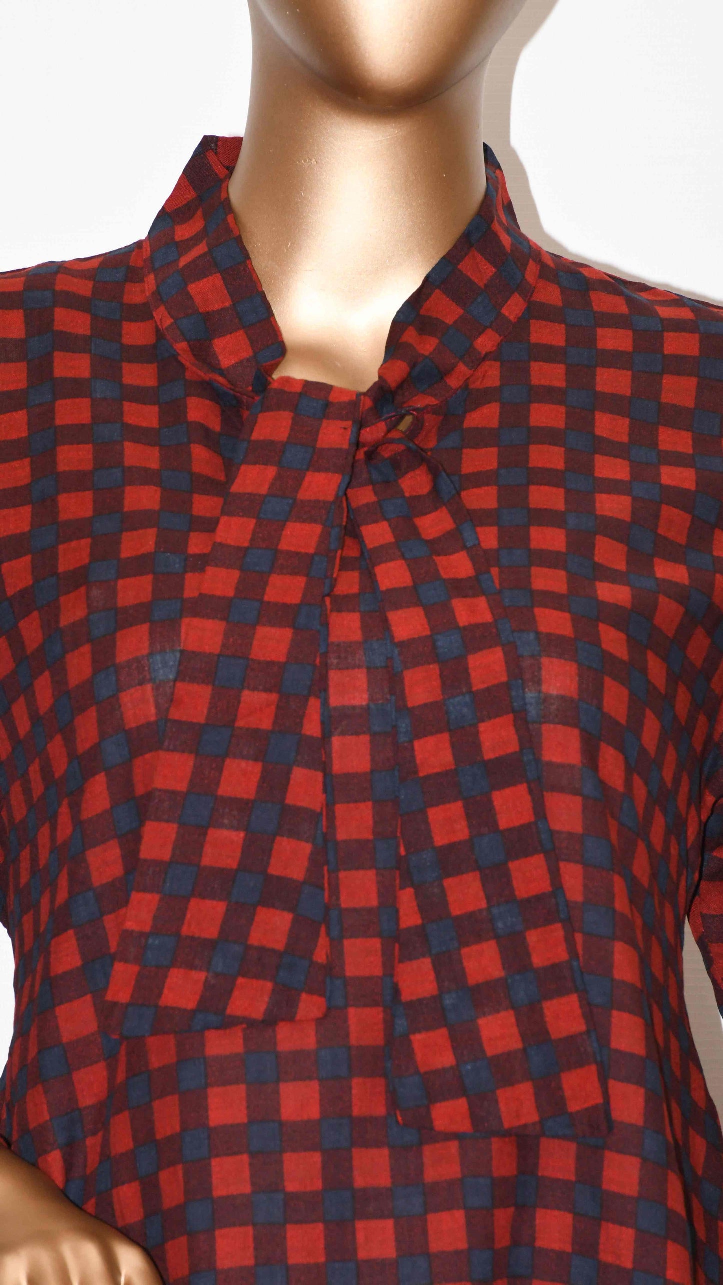 Tie Knot Lawn Co-Ord Set Maroon Check