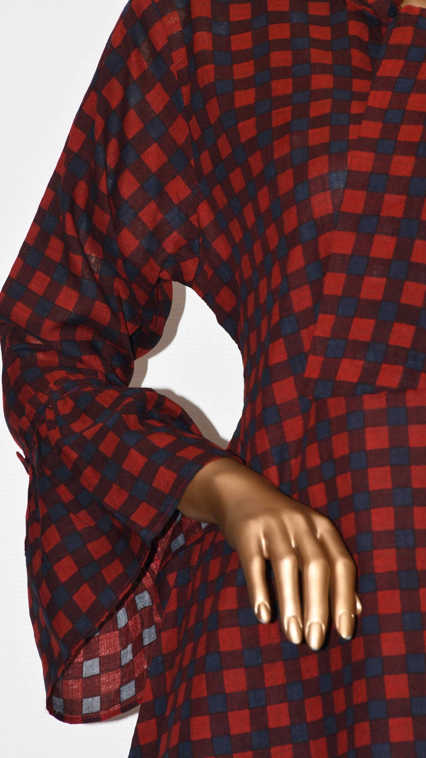 Tie Knot Lawn Co-Ord Set Maroon Check