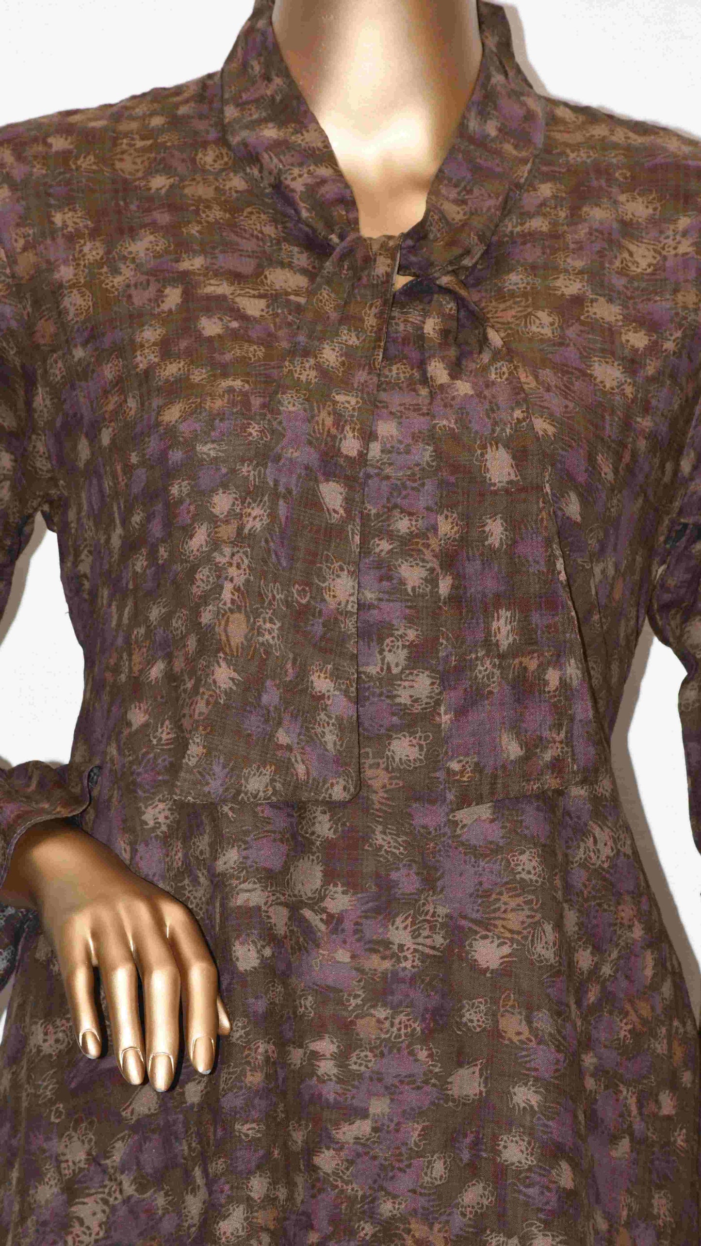 Tie Knot Lawn Co-Ord Set Brown Abstract