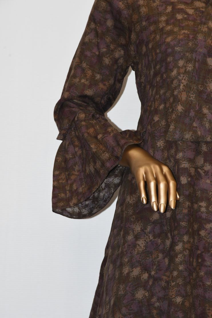 Tie Knot Lawn Co-Ord Set Brown Abstract