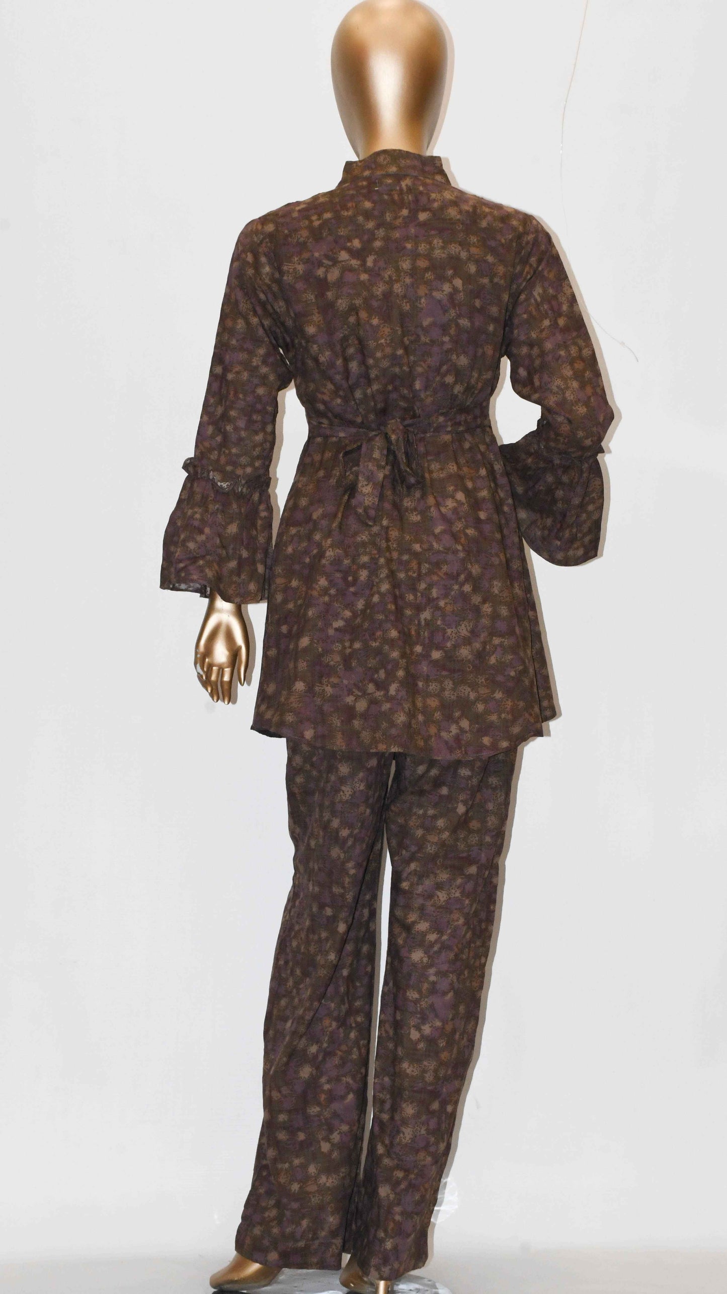 Tie Knot Lawn Co-Ord Set Brown Abstract