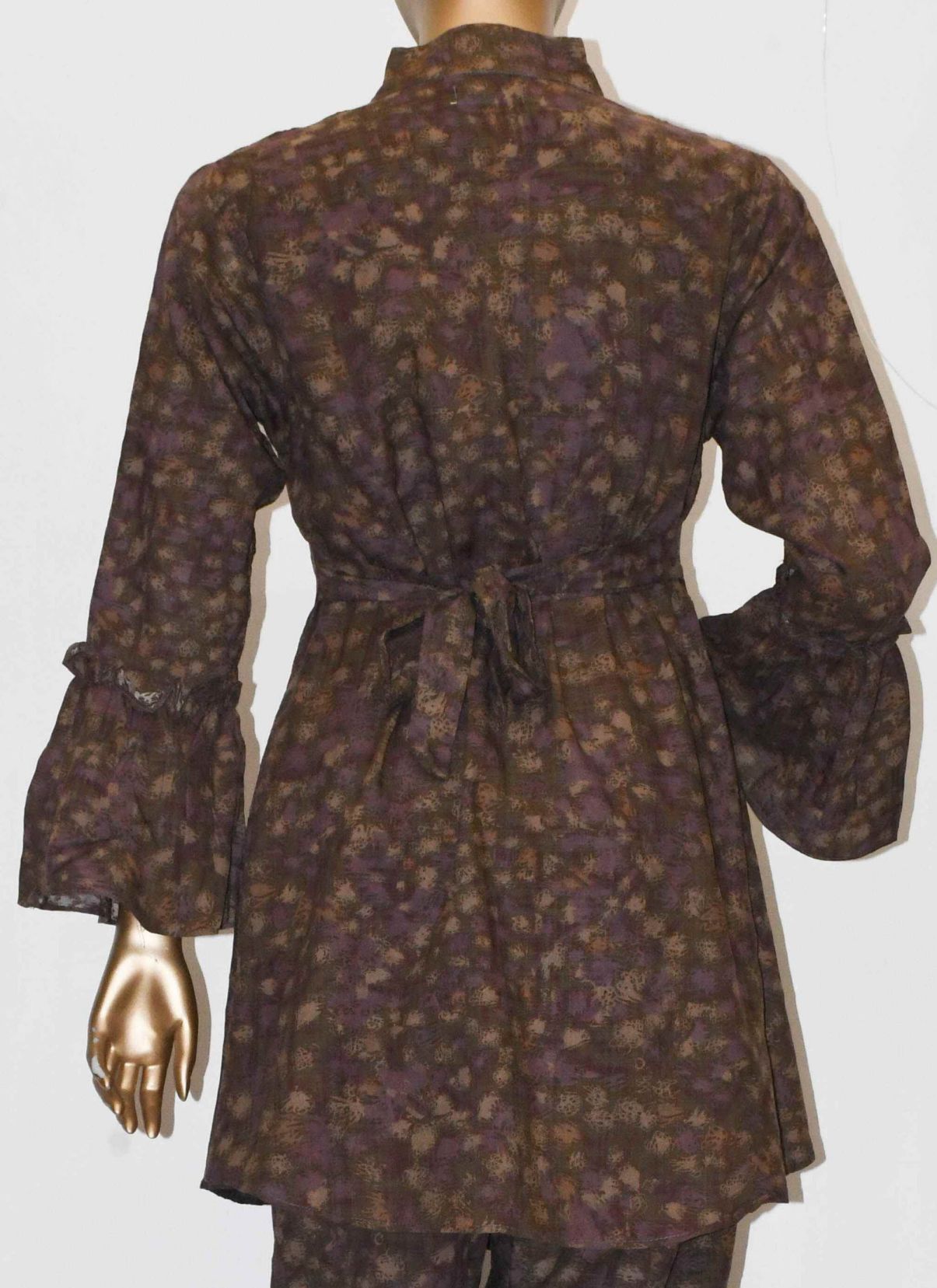 Tie Knot Lawn Co-Ord Set Brown Abstract
