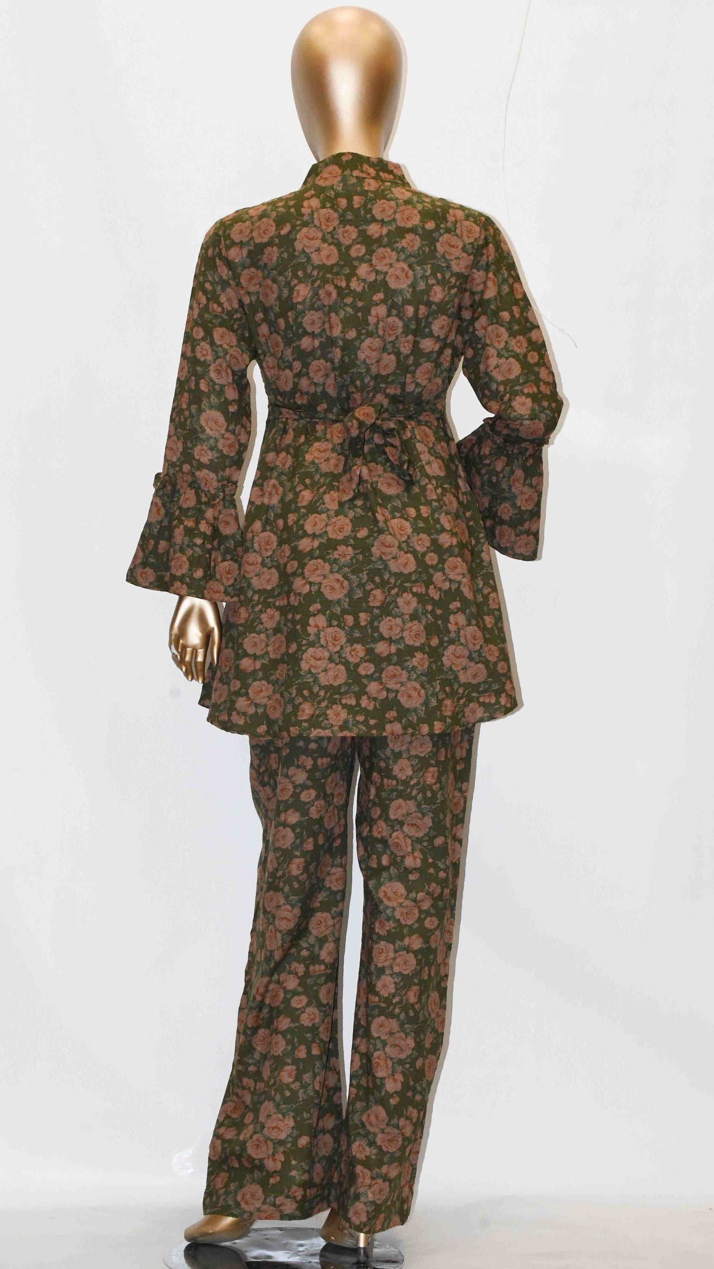 Tie Knot Lawn Co-Ord Set Mehndi Floral