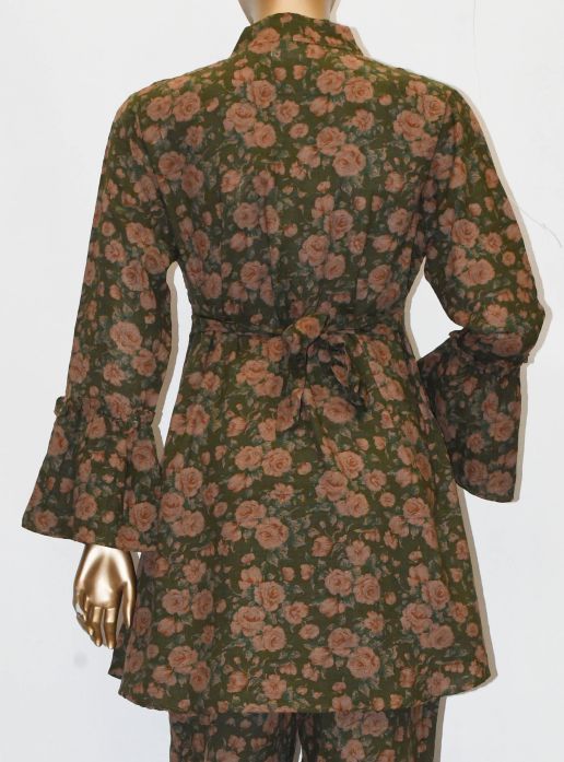 Tie Knot Lawn Co-Ord Set Mehndi Floral