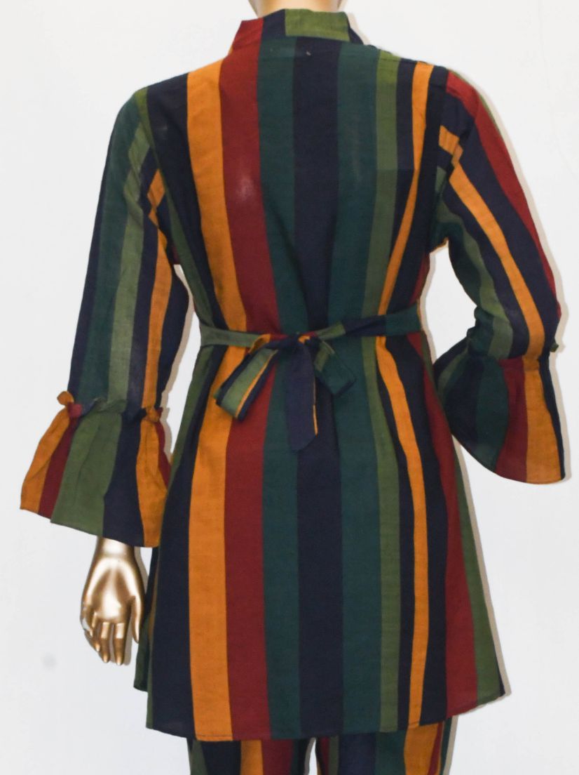 Tie Knot Lawn Co-Ord Set Elegant Striped