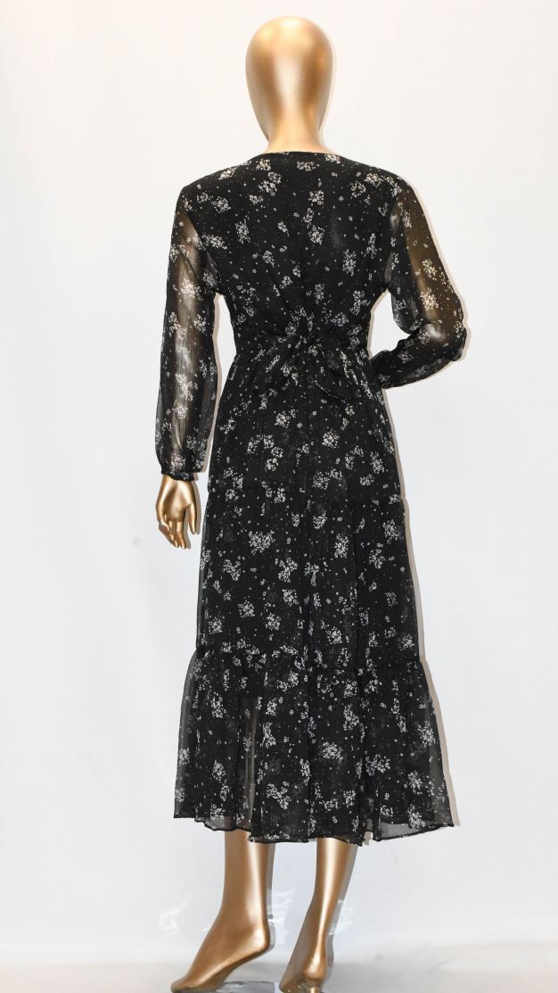 Maxi Regular Midi Dress-Black Printed