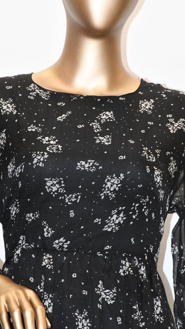 Maxi Regular Midi Dress-Black Printed