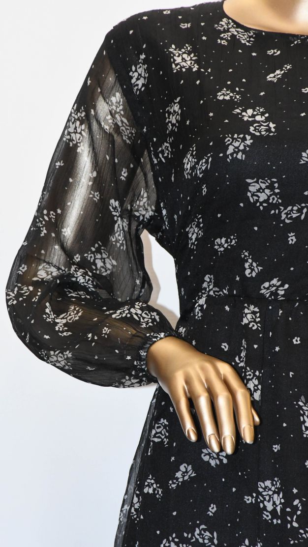 Maxi Regular Midi Dress-Black Printed