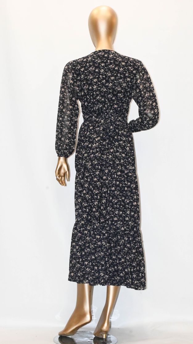 Maxi Regular Midi Dress-Black Floral