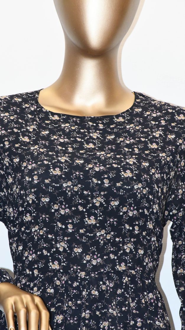 Maxi Regular Midi Dress-Black Floral