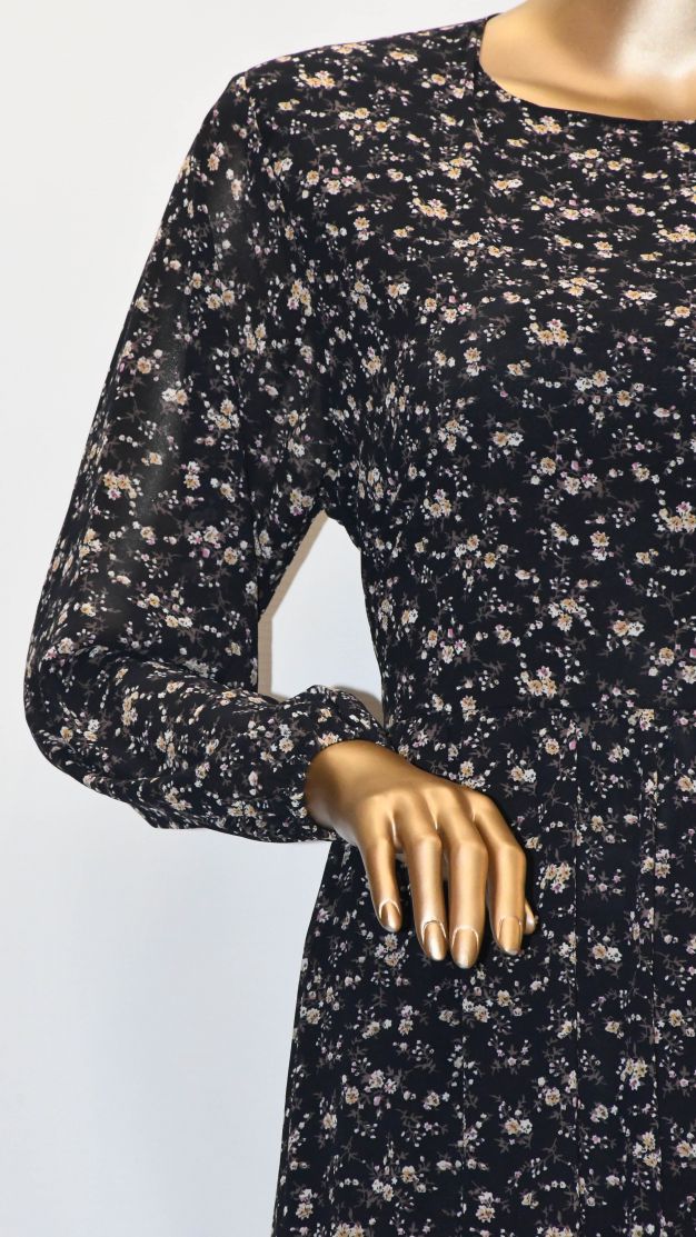 Maxi Regular Midi Dress-Black Floral