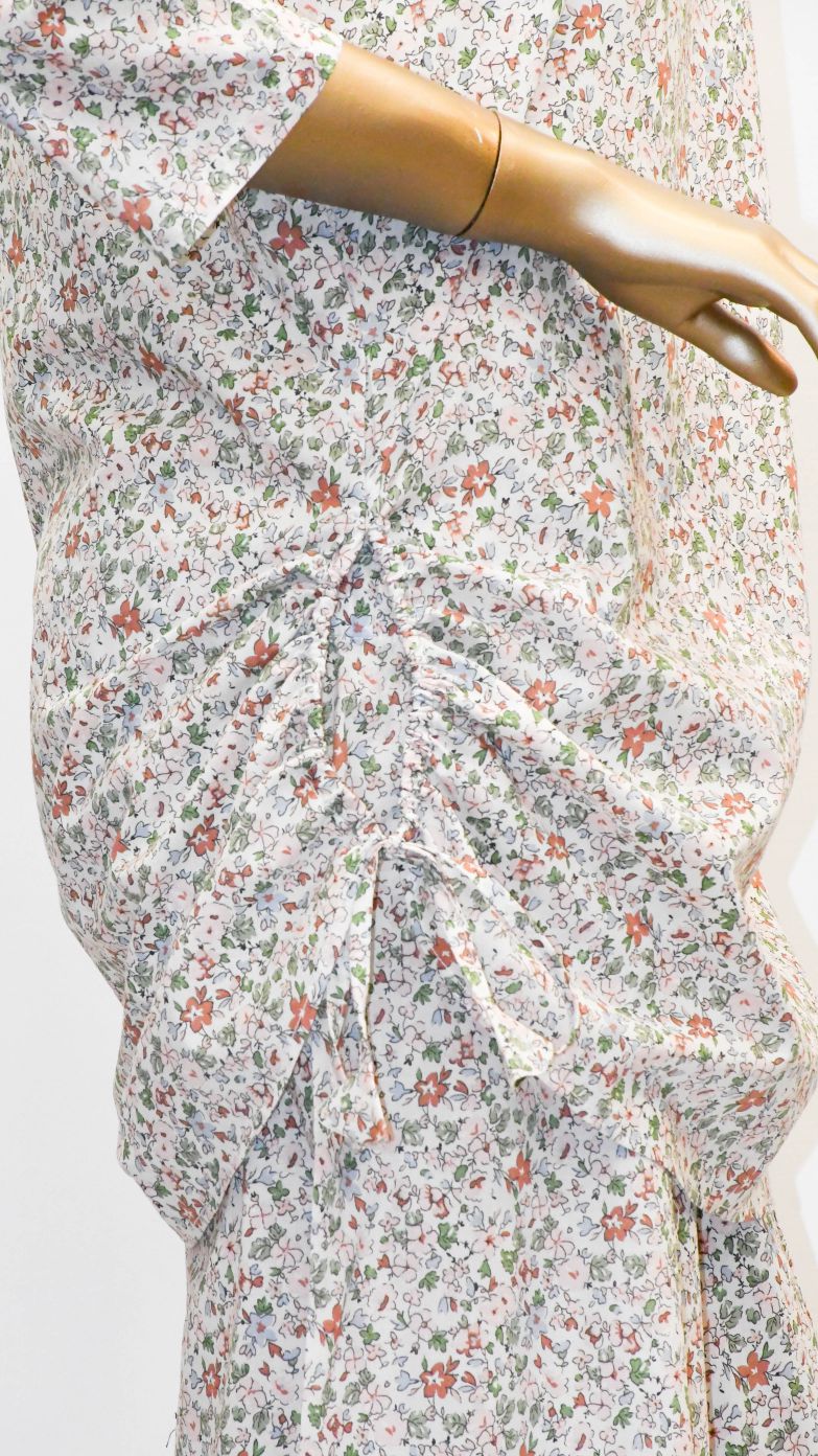 Co-Ord Set V Neck-Ash White Floral