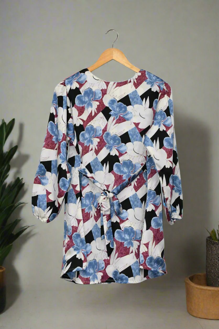 Printed Silk Two Piece-Blue Floral