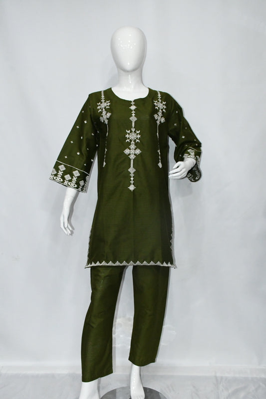 Moss Green Embroidered Shirt and Trouser