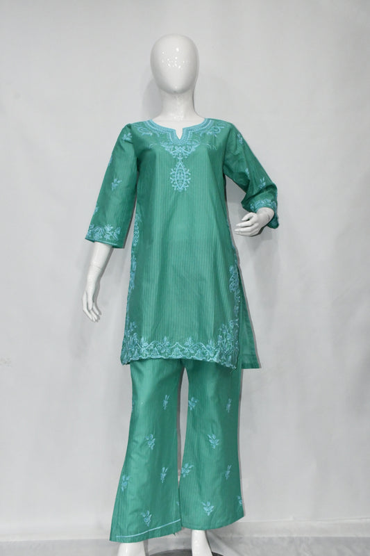 Aqua Green Embroidered Shirt and Trouser